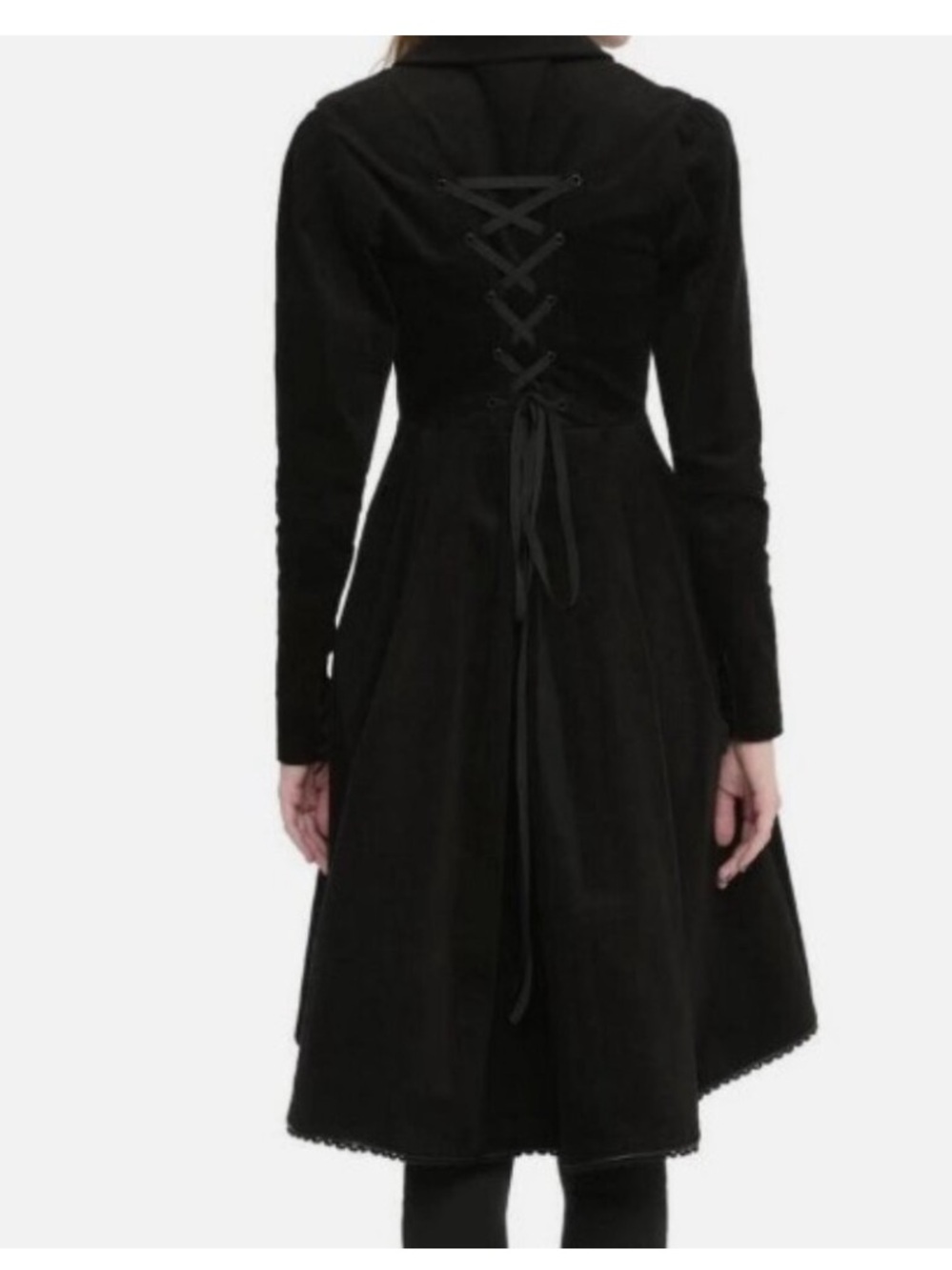 Black Long Velvet Duster Coat with Blue Satin Lining - Picture 3 of 6